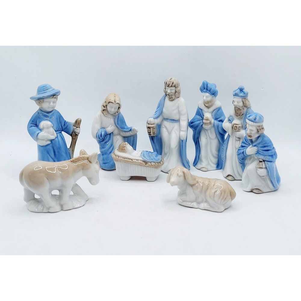 1987 Lefton Porcelain Nativity Figurines - 9 Pieces